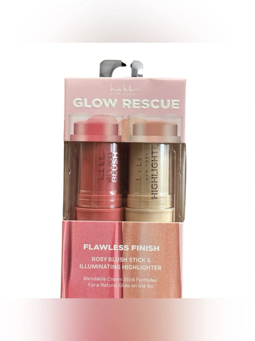 Nicole Miller Glow Rescue Blush & Highlighter Cream Stick Set NEW